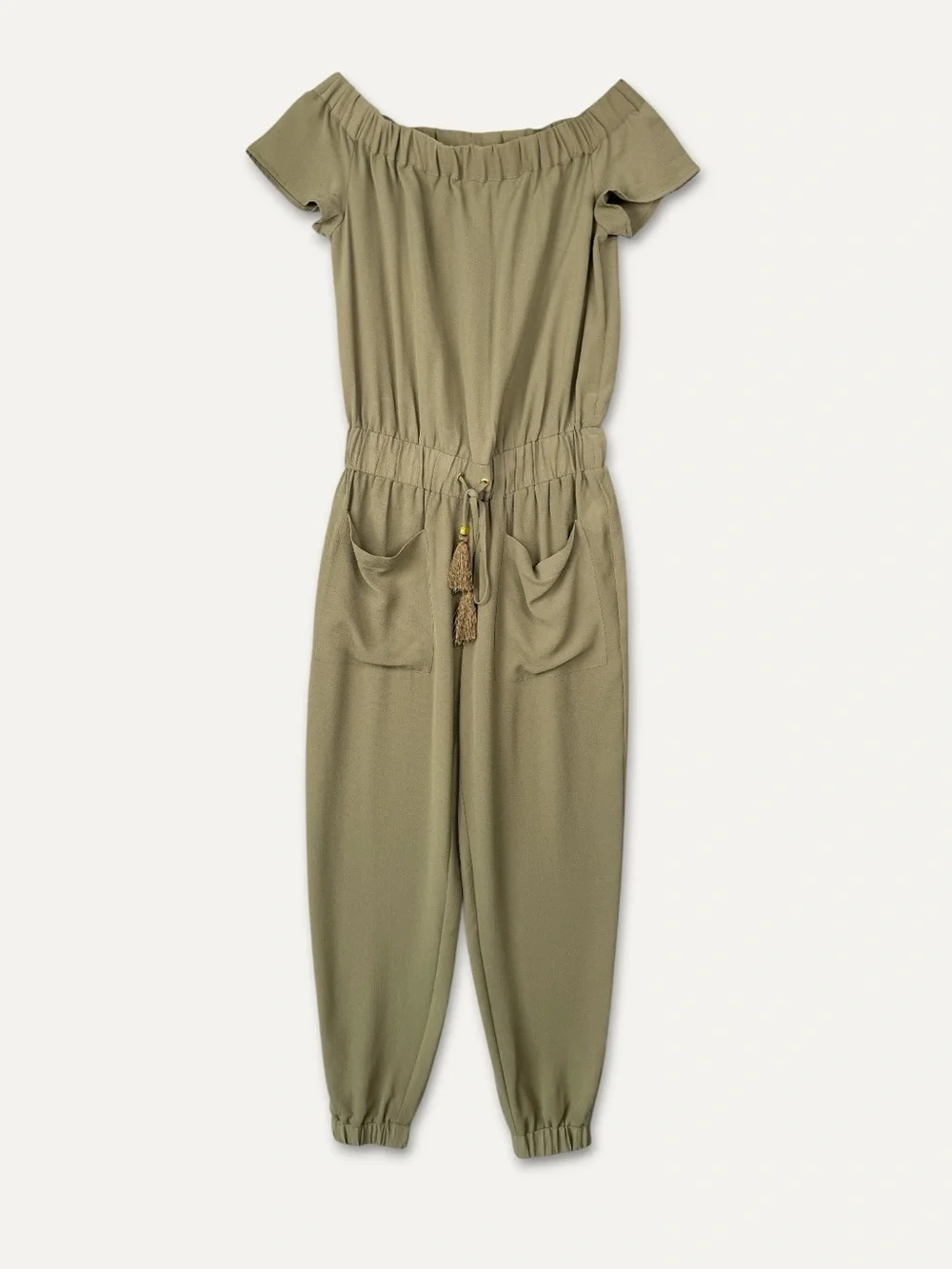 MICHAEL KORS Off Shoulder Jumpsuit XS Olive Green Jogger Athflow Casual